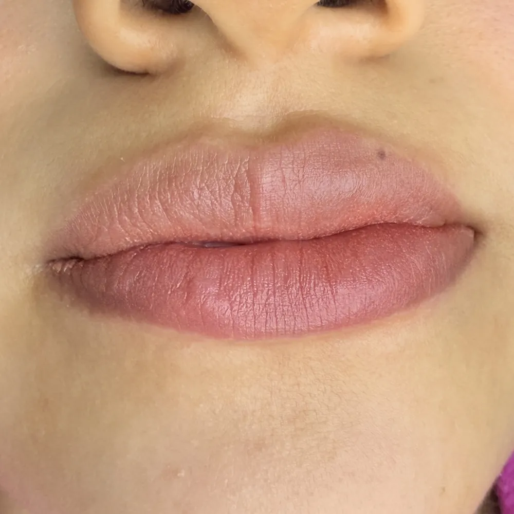 Labios con micropigmentación en tono nude rosado
